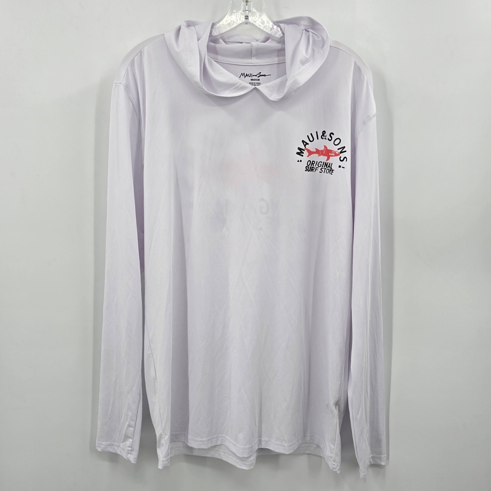Maui & Sons Shirt Mens Medium Original Surf Stoke Shark Sun Hoodie UPF 50+